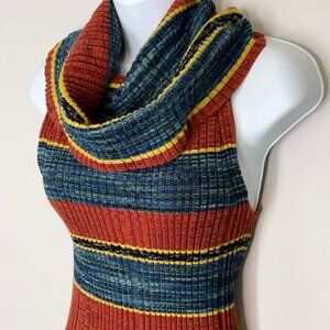 Free People Carly Cowl Neck Multi-colored striped ribbed sweater top SZ S (2019)